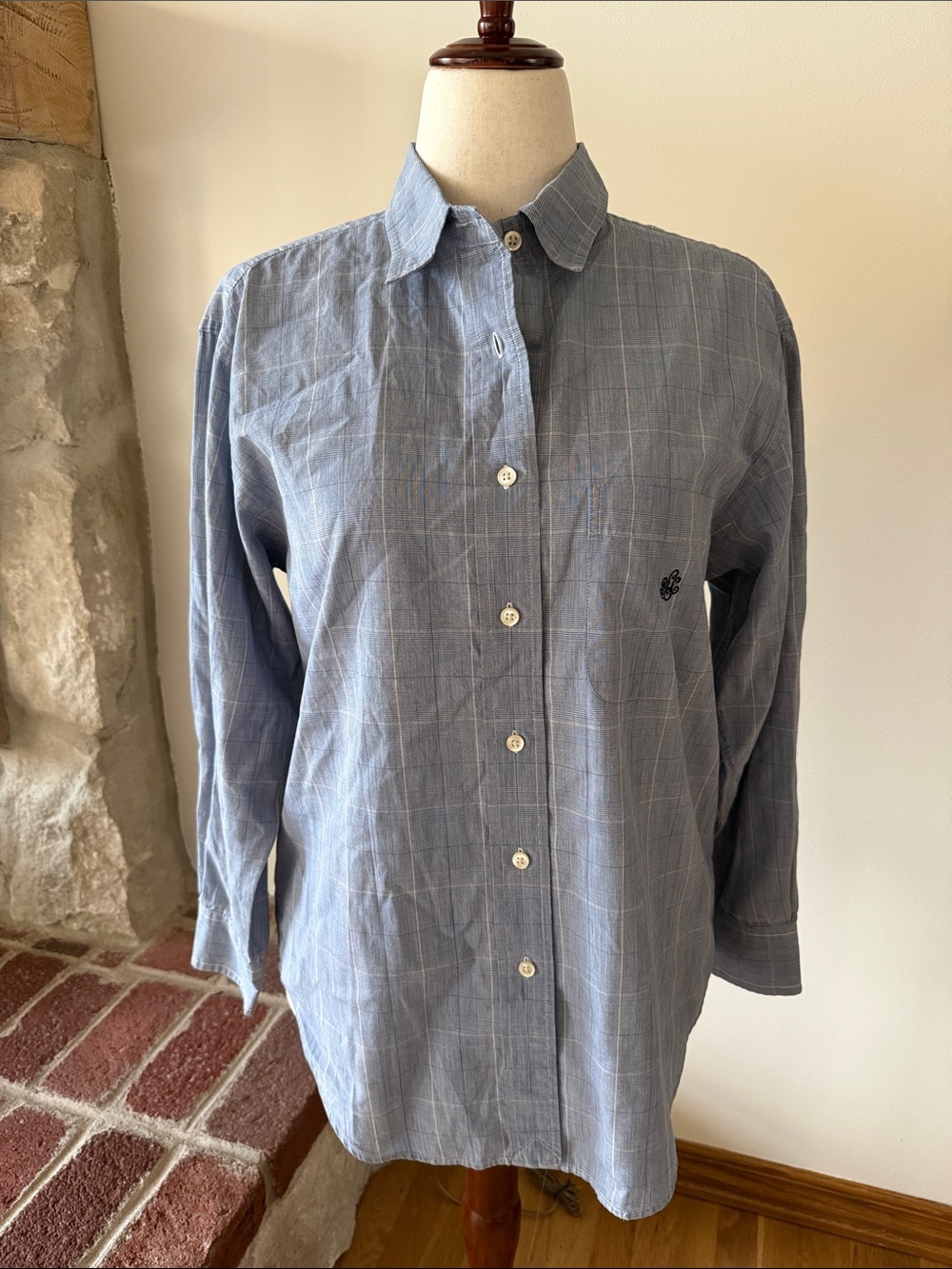 Lauren Ralph Lauren Blue Windowpane Cotton Button-Down Shirt
